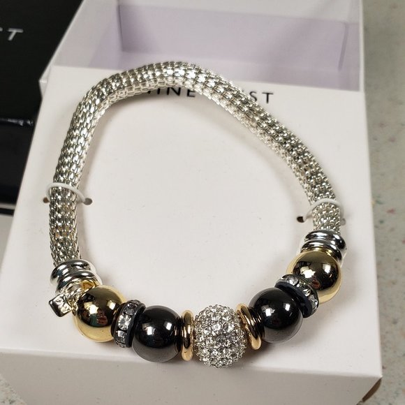 Nine West Bracelet Silver Tone Stretch Mesh Gold Silver Rhinestone Beads - Picture 5 of 8